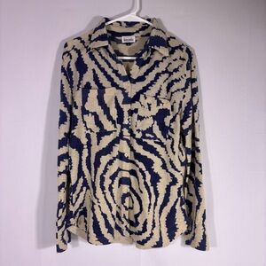 Diane Snyder Blue & Cream 100% Cashmere Zebra Button-Up Lightweight Cardigan